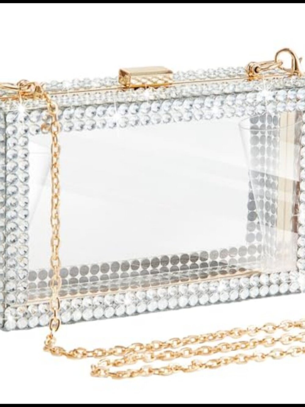 Clear Rhinestone Acrylic Clutch Purse with Detachable Gold Chain, Women's